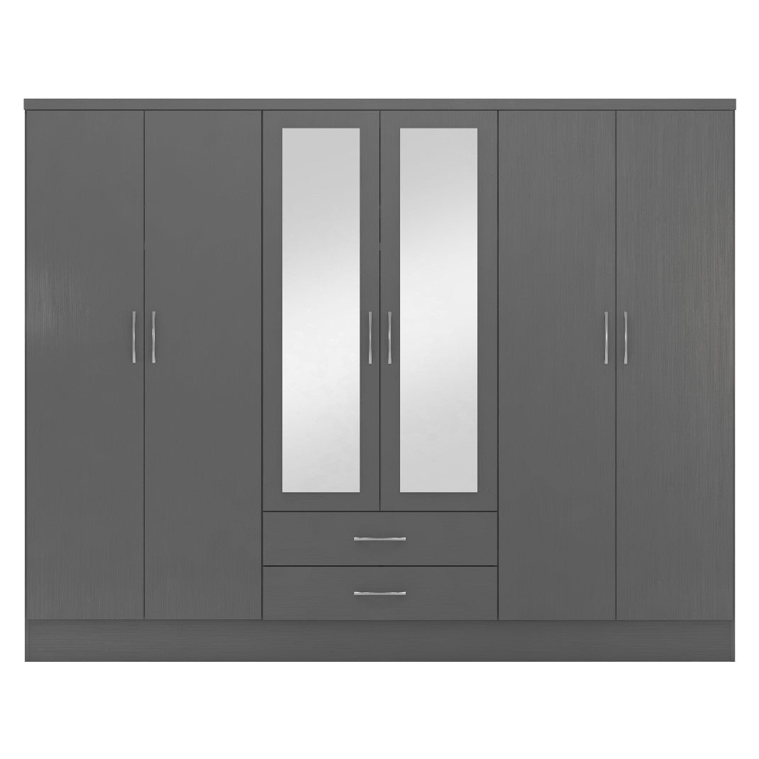 Nevada 6 Door 2 Drawer Mirrored Wardrobe - Seconique