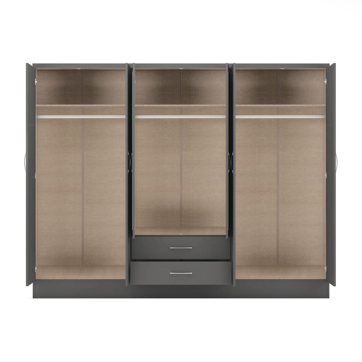 Nevada 6 Door 2 Drawer Mirrored Wardrobe - Seconique