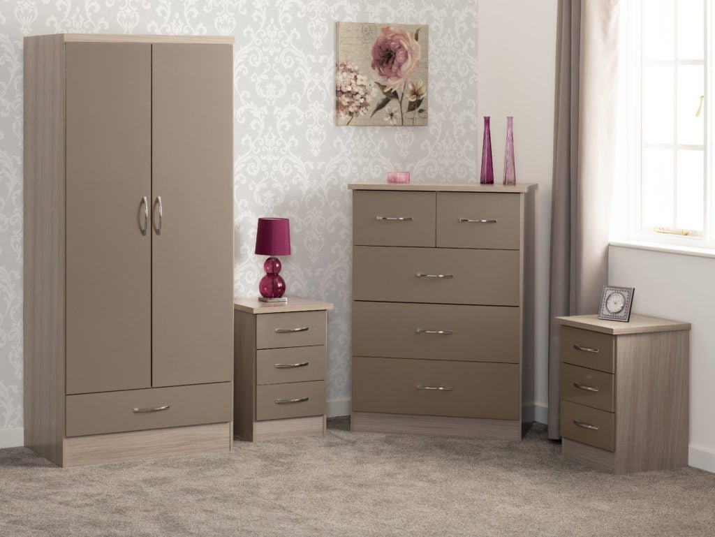 Nevada Nevada 2 Door 1 Drawer Wardrobe Bedroom Set - Seconique