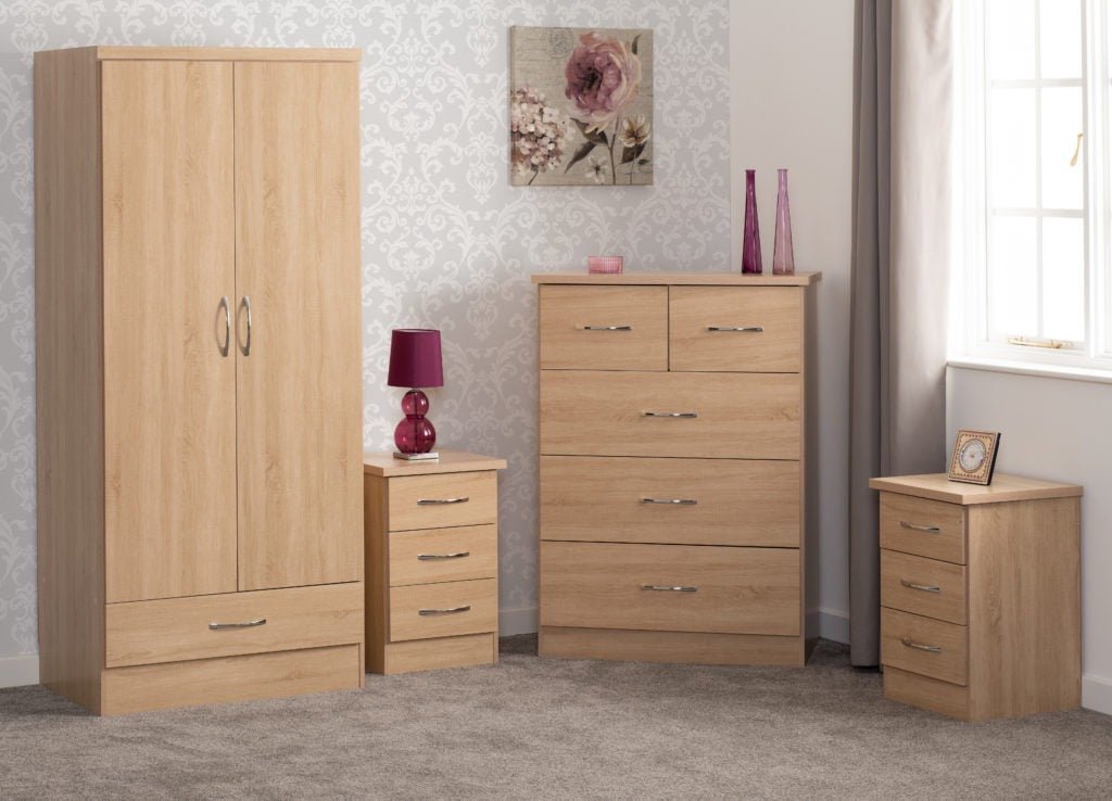 Nevada Nevada 2 Door 1 Drawer Wardrobe Bedroom Set - Seconique