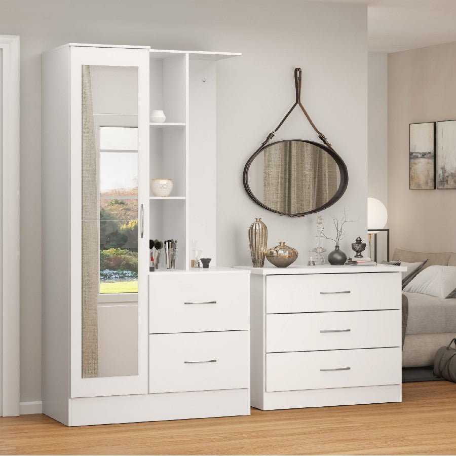 Nevada Open Shelf Mirrored Wardrobe - Seconique