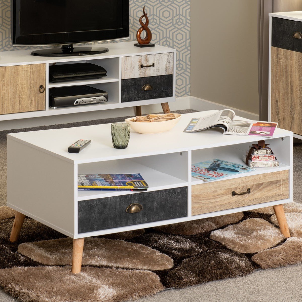 Nordic 2 Drawer Coffee Table - Seconique