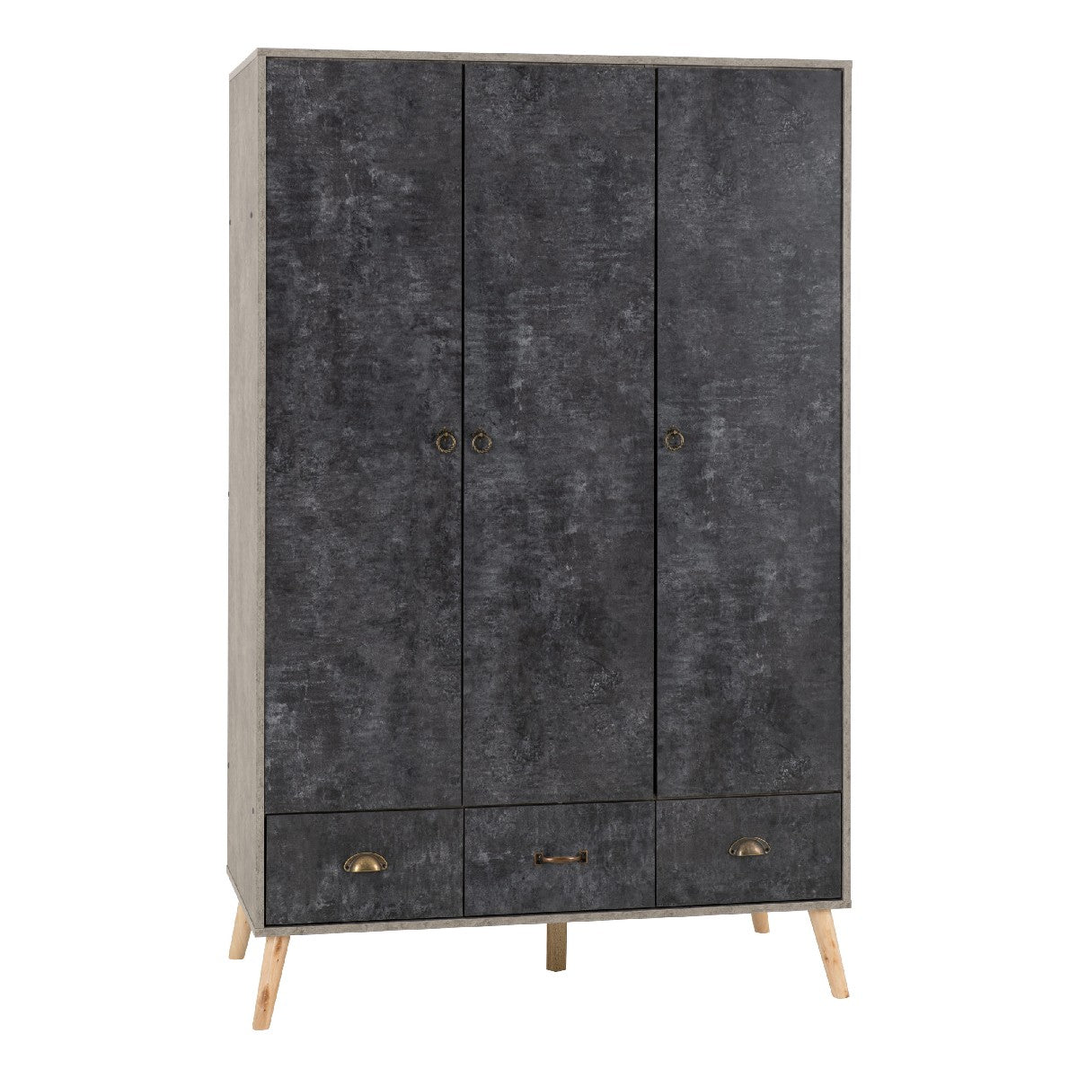 Nordic 3 Door 3 Drawer Wardrobe - Seconique