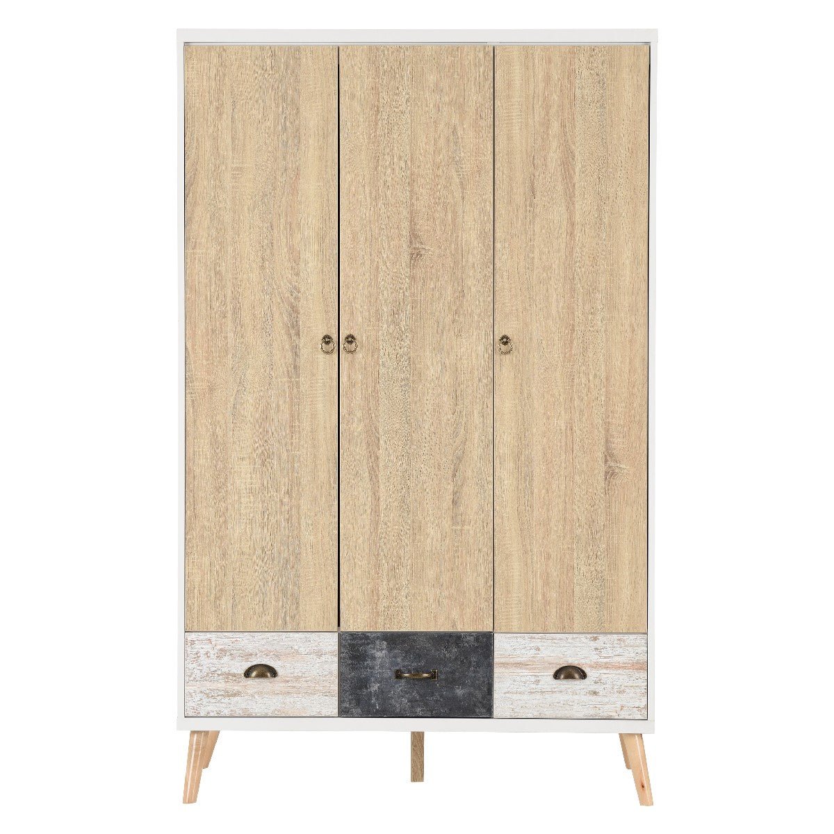 Nordic 3 Door 3 Drawer Wardrobe - Seconique