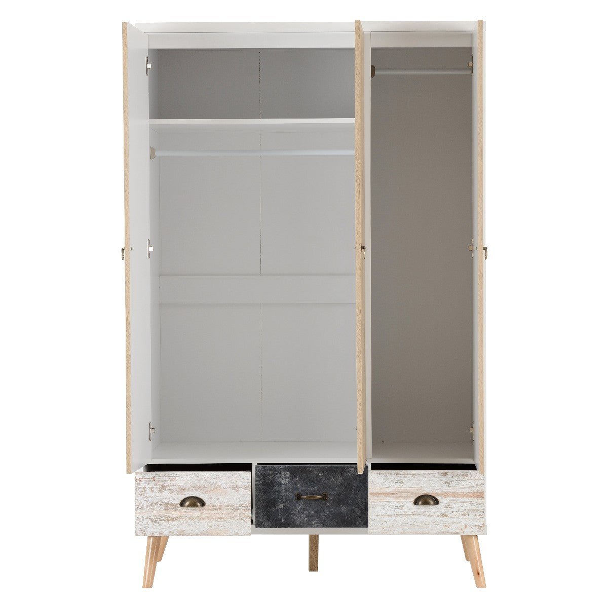 Nordic 3 Door 3 Drawer Wardrobe - Seconique