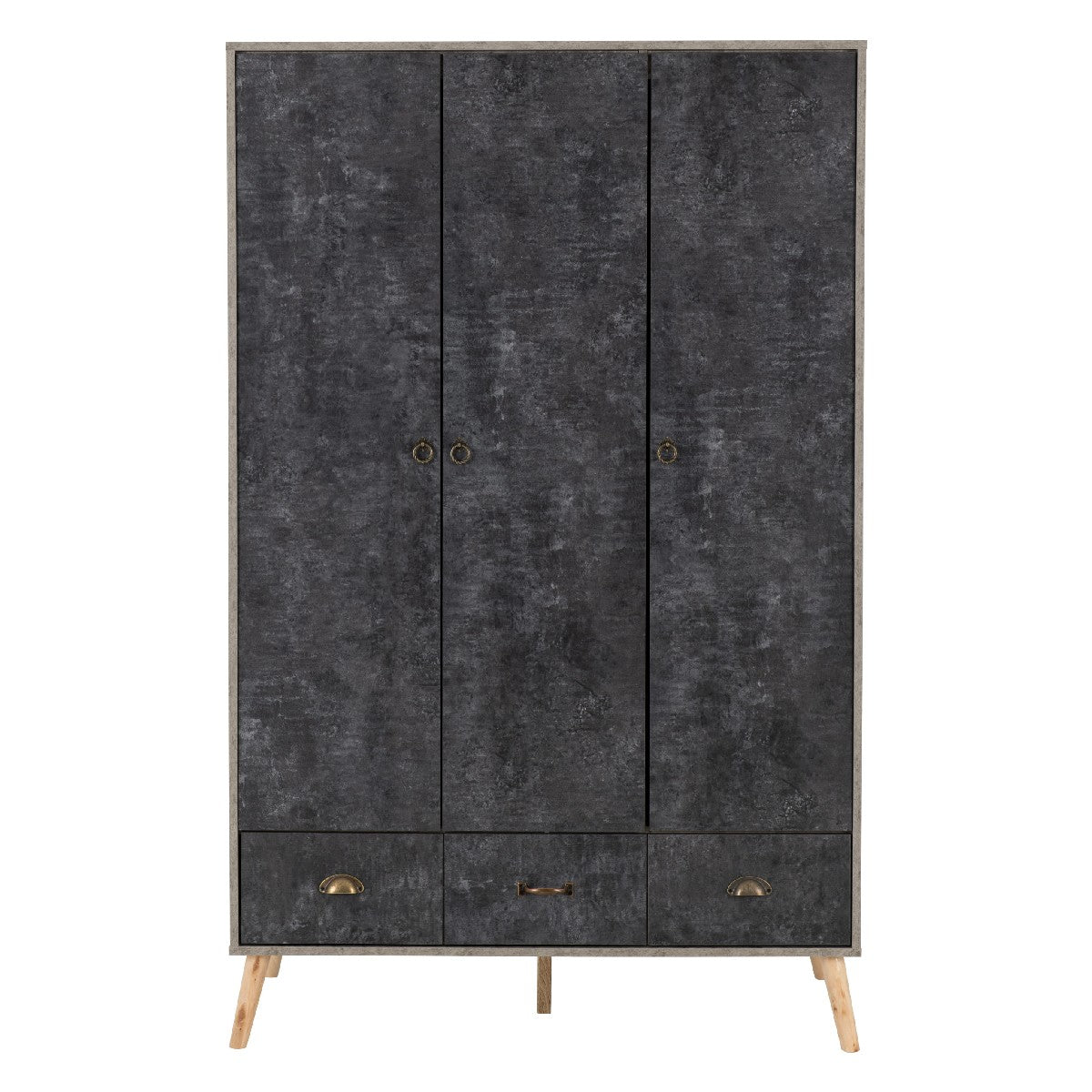 Nordic 3 Door 3 Drawer Wardrobe - Seconique