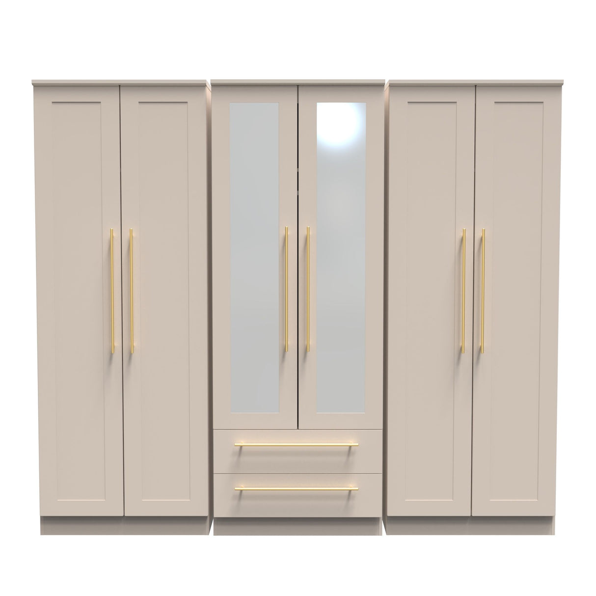 Haworth Tall 6 Door 2 Drawer Mirrored Wardrobe