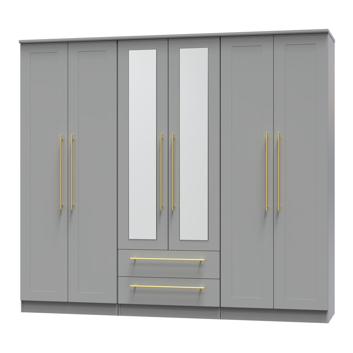 Haworth Tall 6 Door 2 Drawer Mirrored Wardrobe