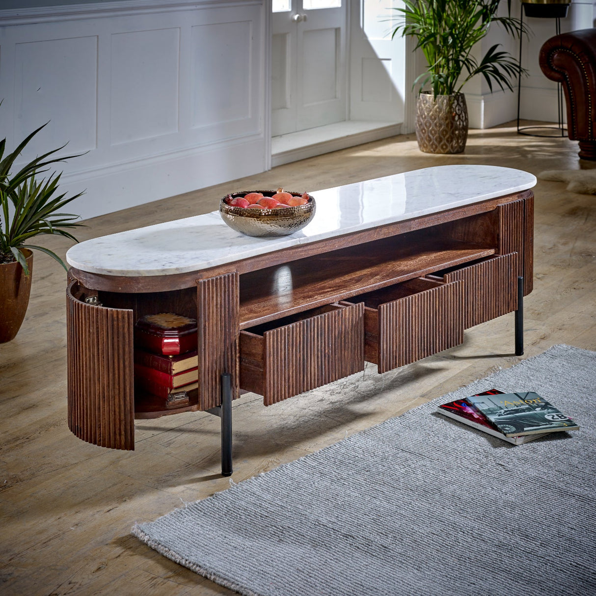 Opal Mango Wood TV Unit with 3 Drawers - Indian Hub