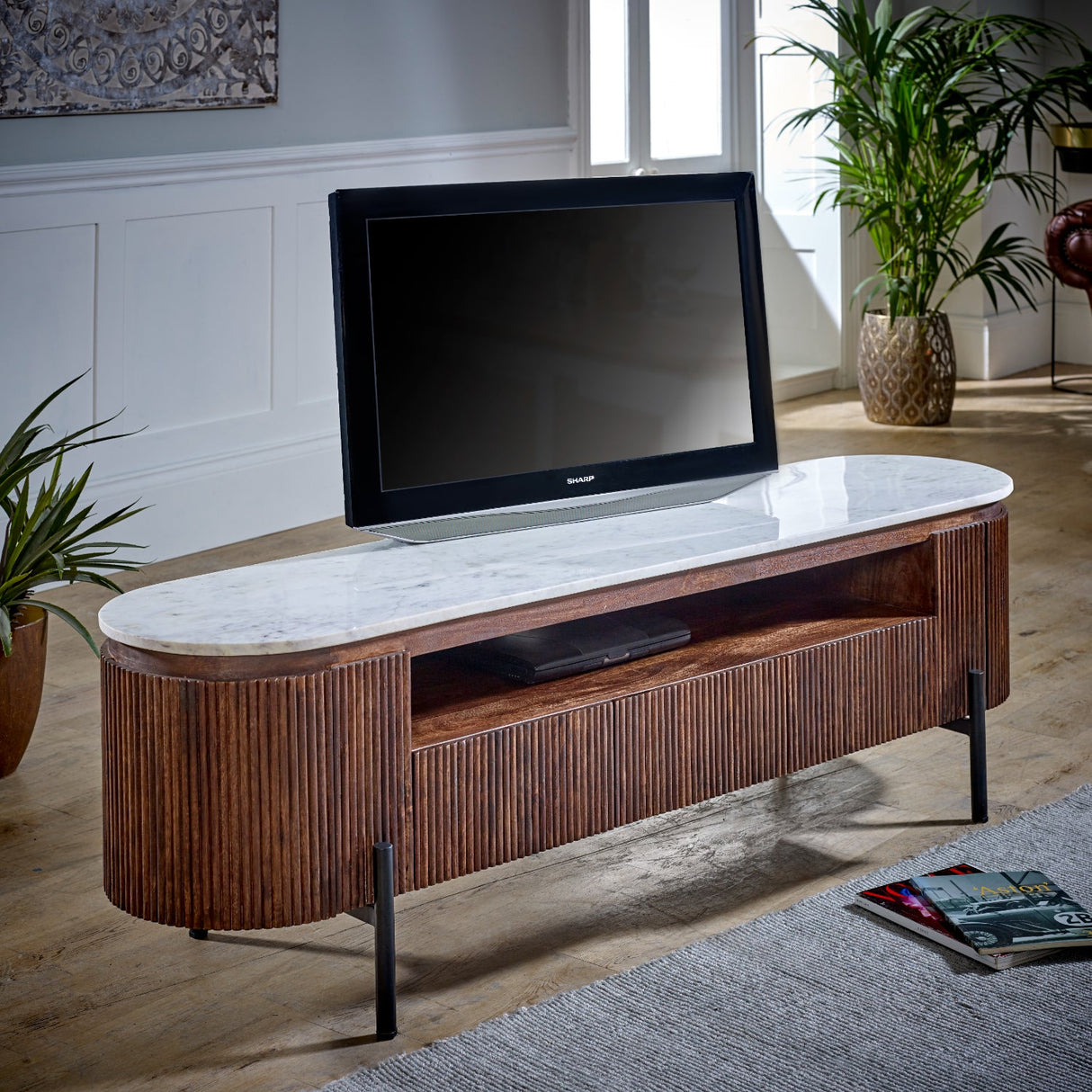 Opal Mango Wood TV Unit with 3 Drawers - Indian Hub