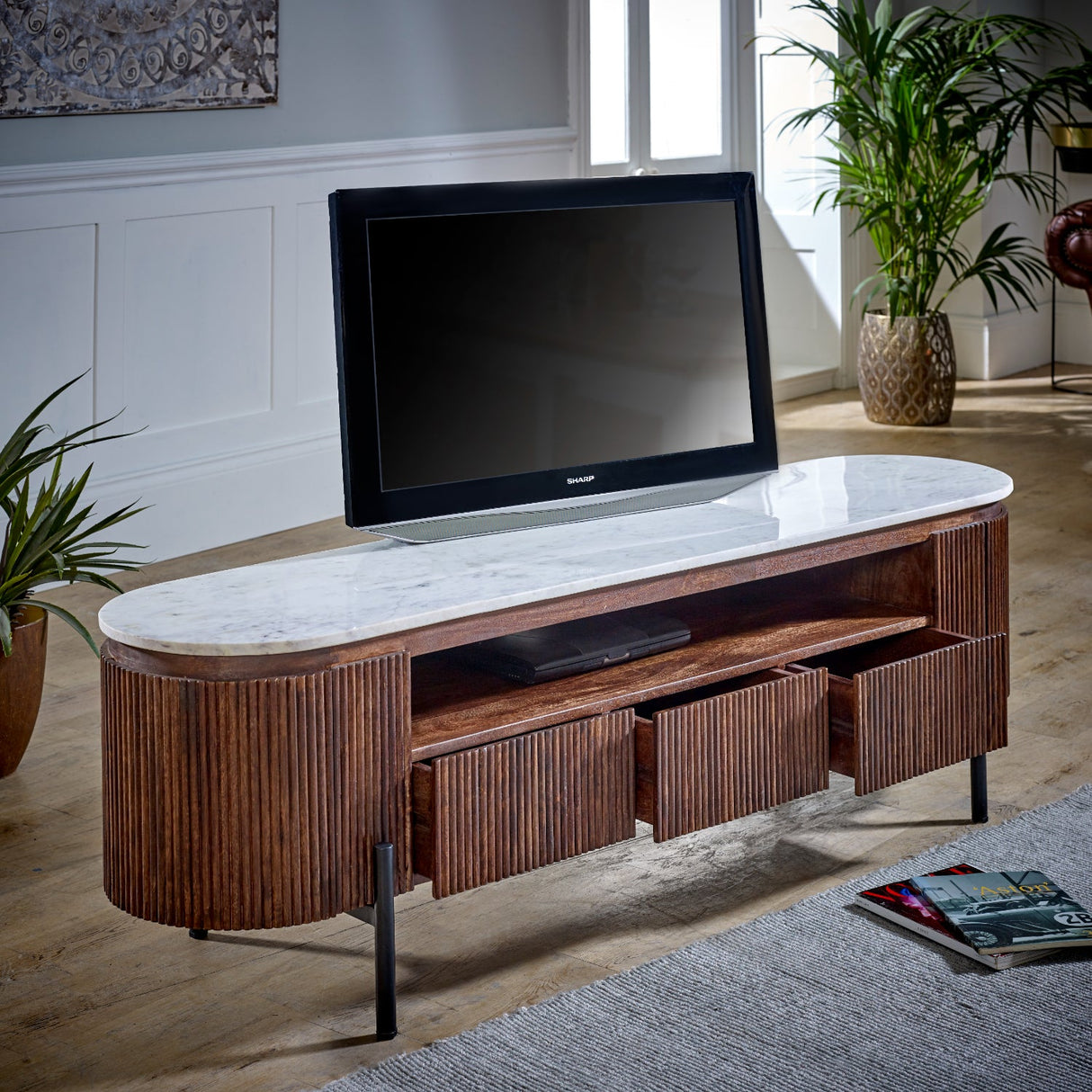 Opal Mango Wood TV Unit with 3 Drawers - Indian Hub