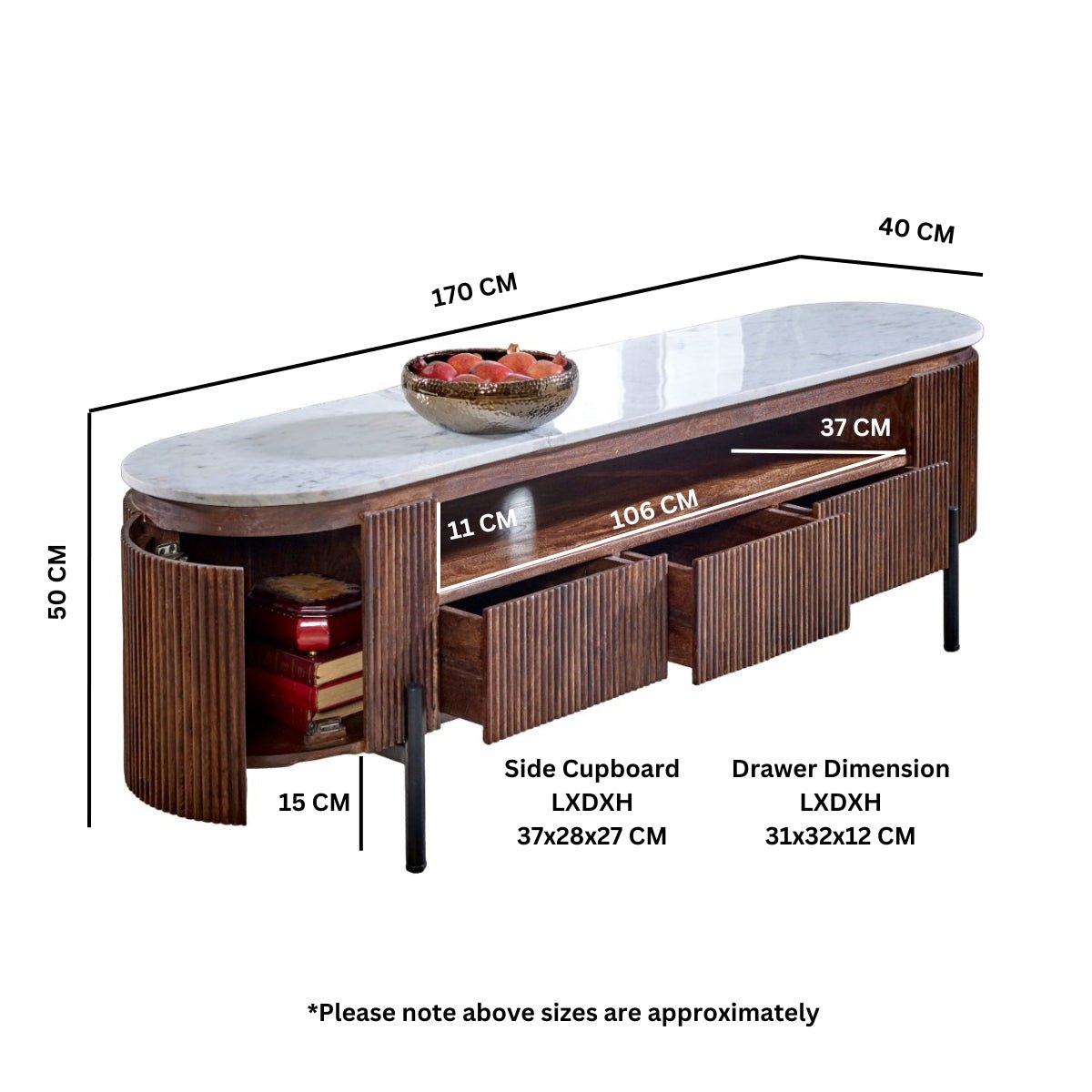 Opal Mango Wood TV Unit with 3 Drawers - Indian Hub