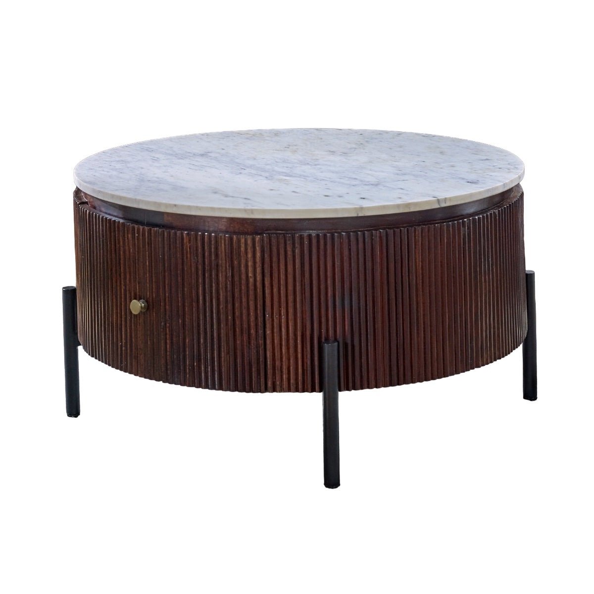 Opal Natural Marble and Mango Wood 1 Drawer Coffee Table - Indian Hub