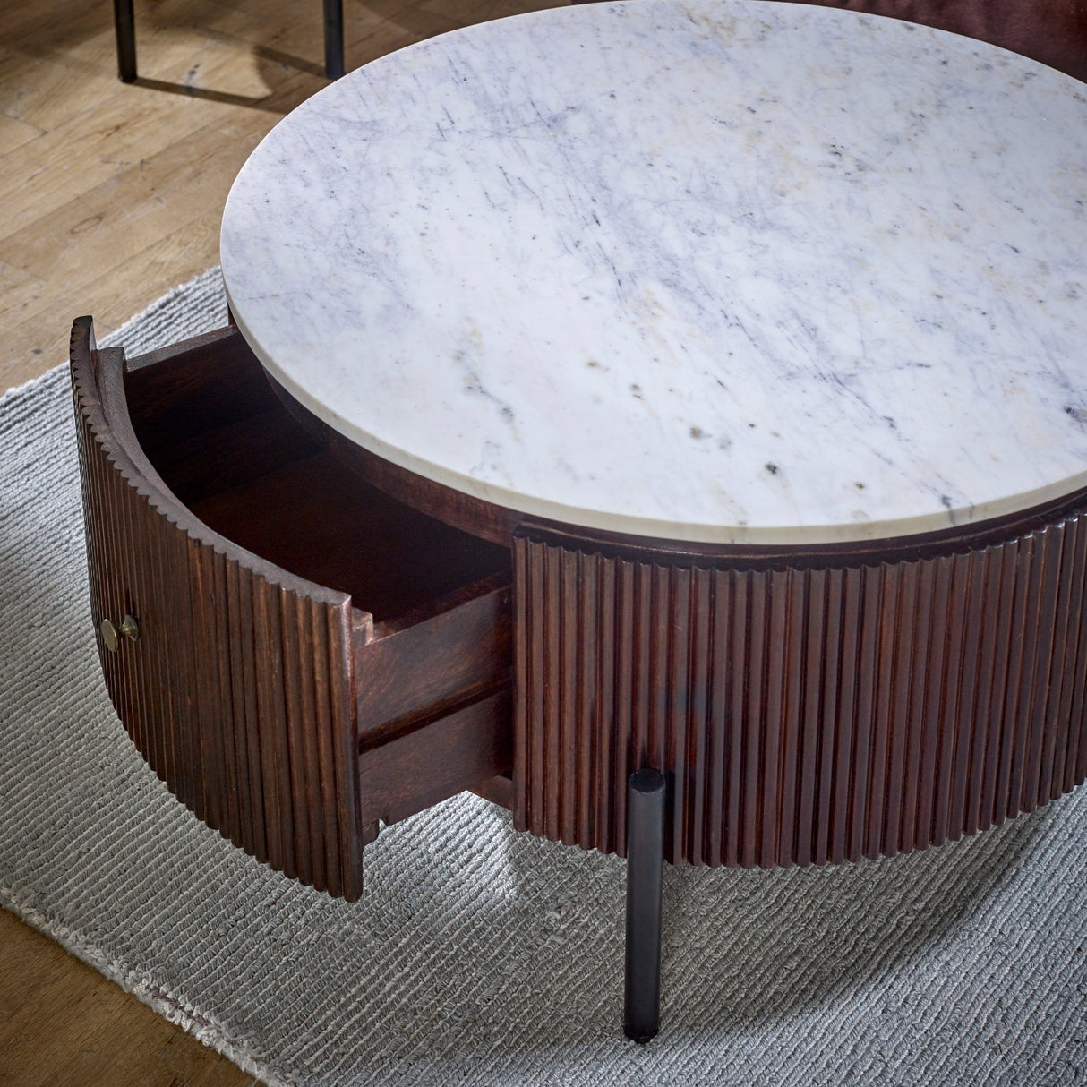 Opal Natural Marble and Mango Wood 1 Drawer Coffee Table - Indian Hub