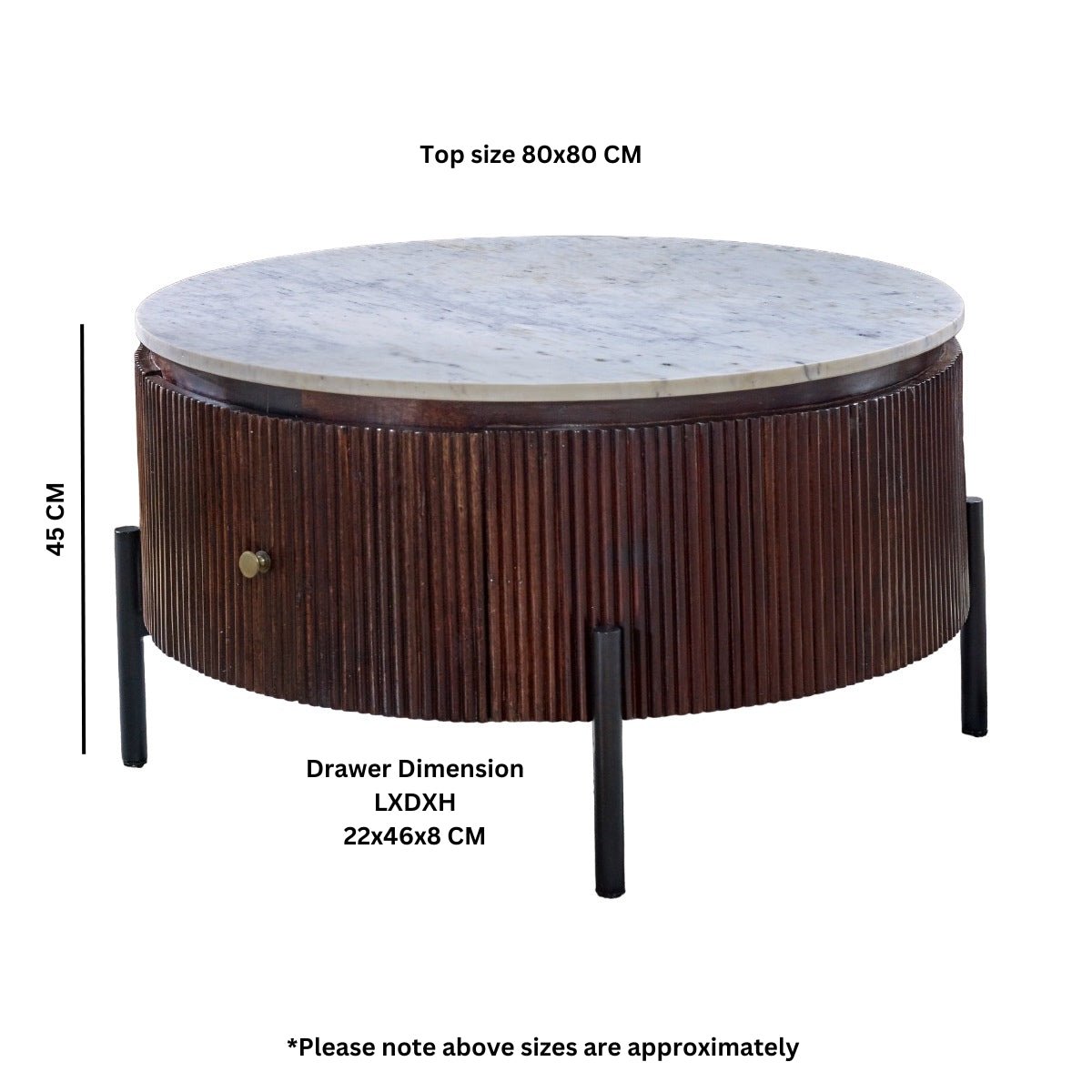 Opal Natural Marble and Mango Wood 1 Drawer Coffee Table - Indian Hub