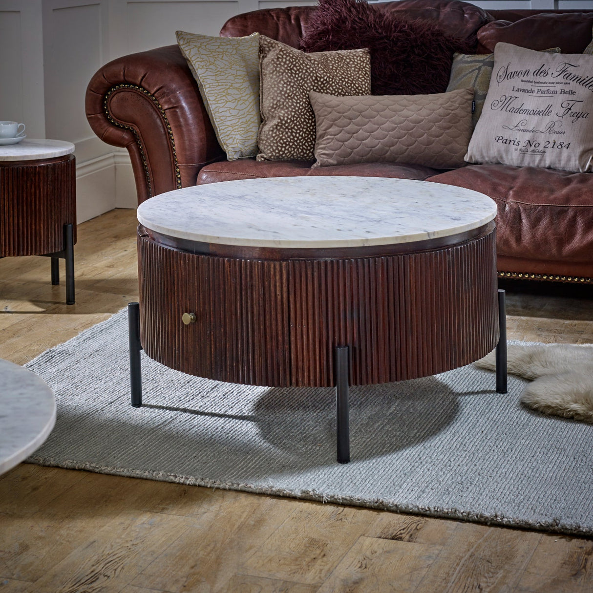 Opal Natural Marble and Mango Wood 1 Drawer Coffee Table - Indian Hub