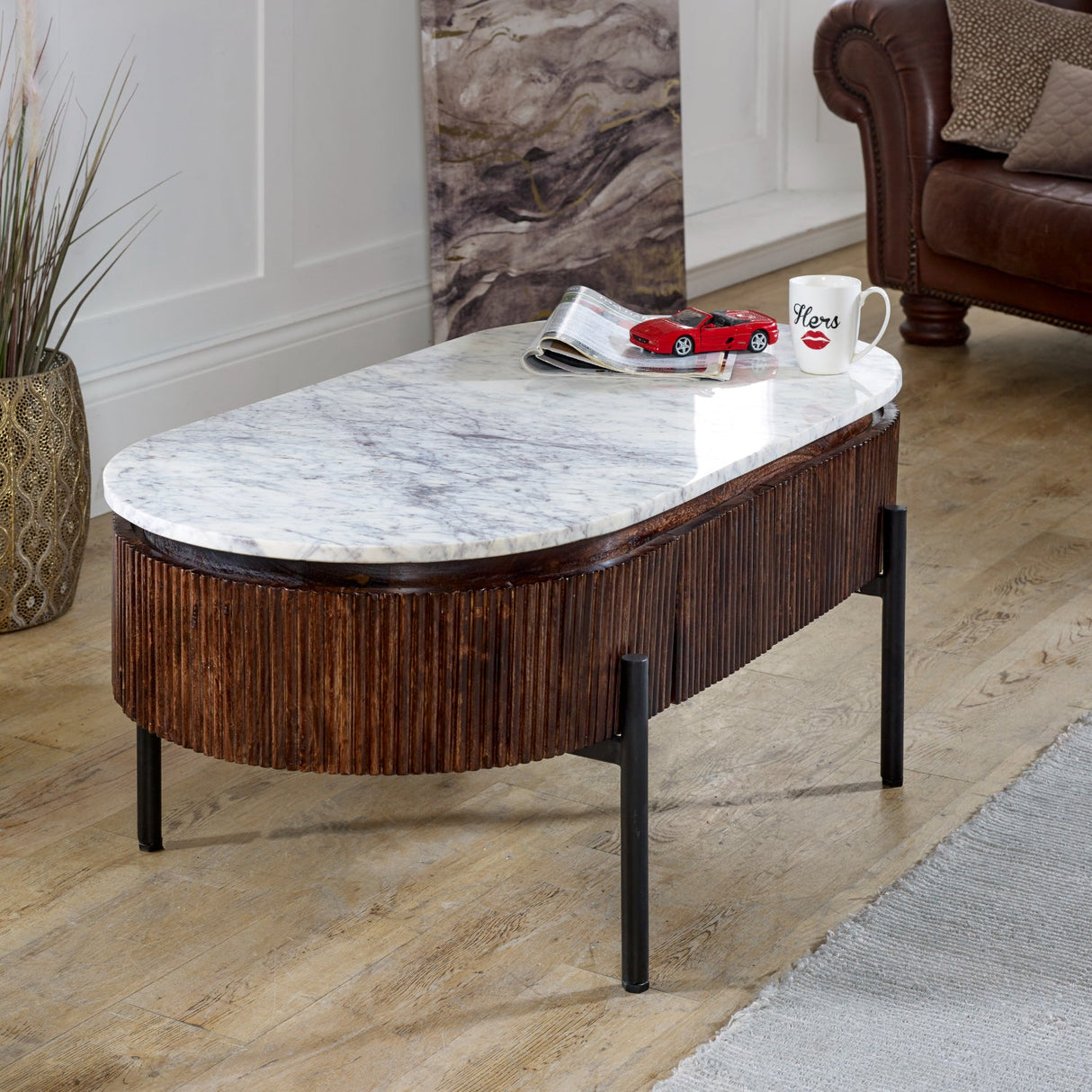 Opal Natural Marble and Mango Wood 2 Drawer Coffee Table - Indian Hub