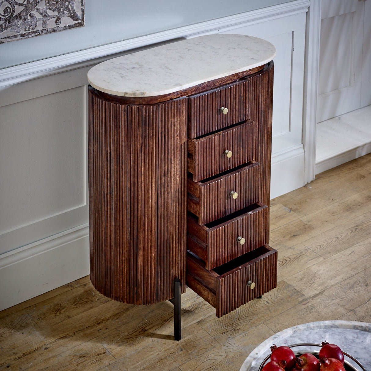 Opal Natural Marble and Mango Wood 4 Drawer Chest - Indian Hub