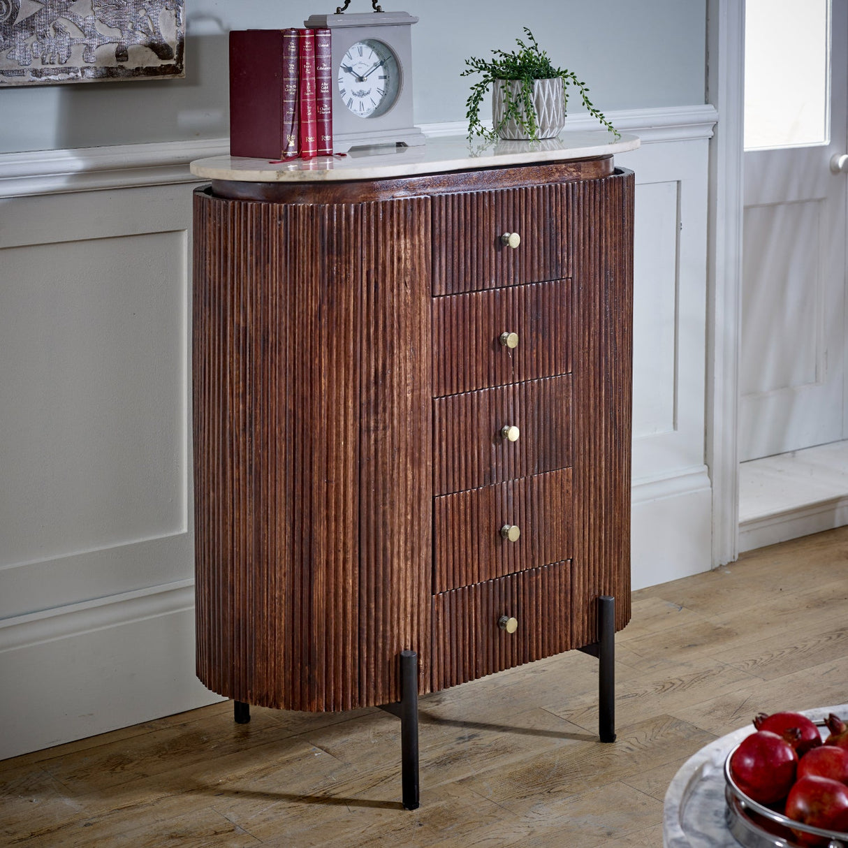 Opal Natural Marble and Mango Wood 4 Drawer Chest - Indian Hub