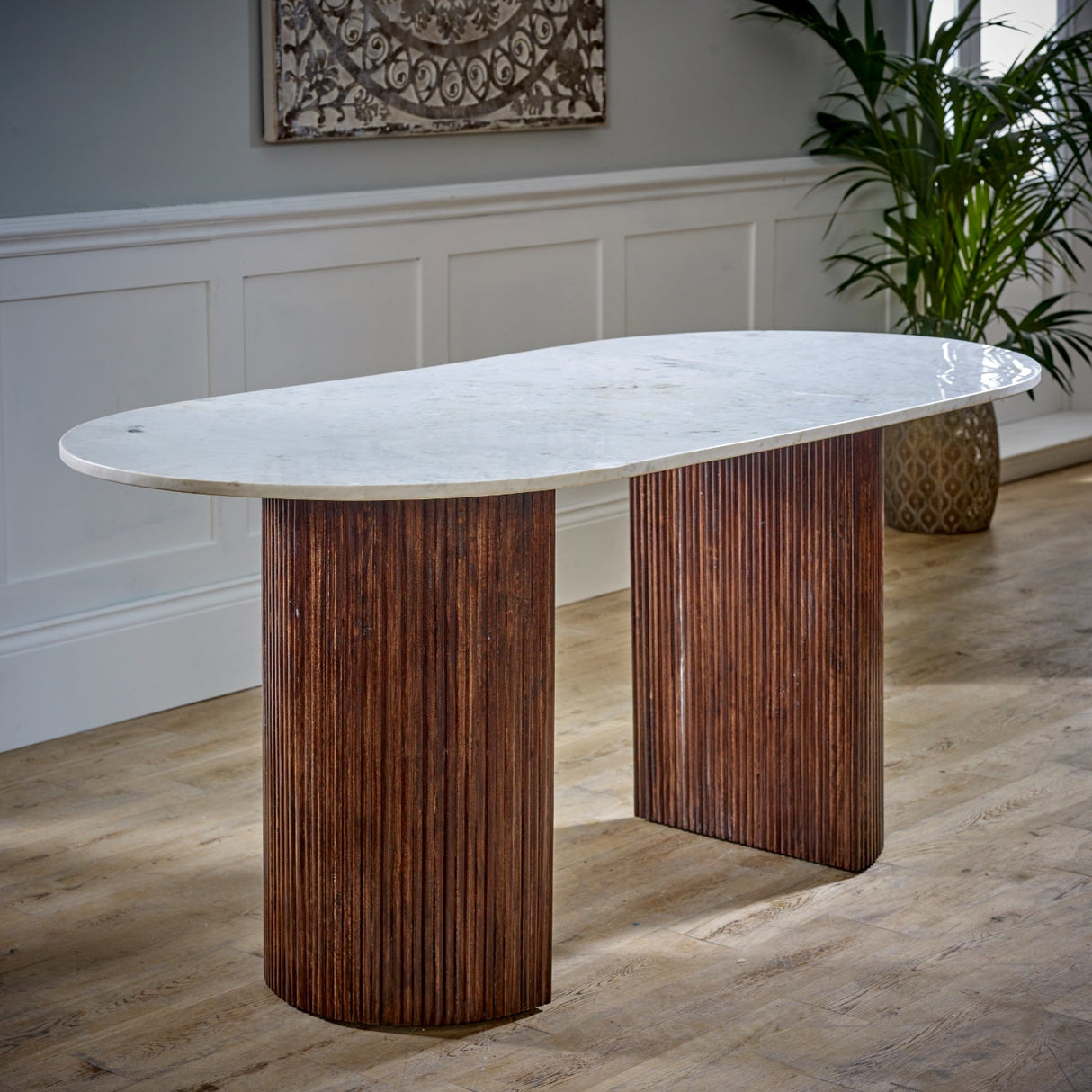 Opal Natural Marble and Mango Wood Dining Table - Indian Hub