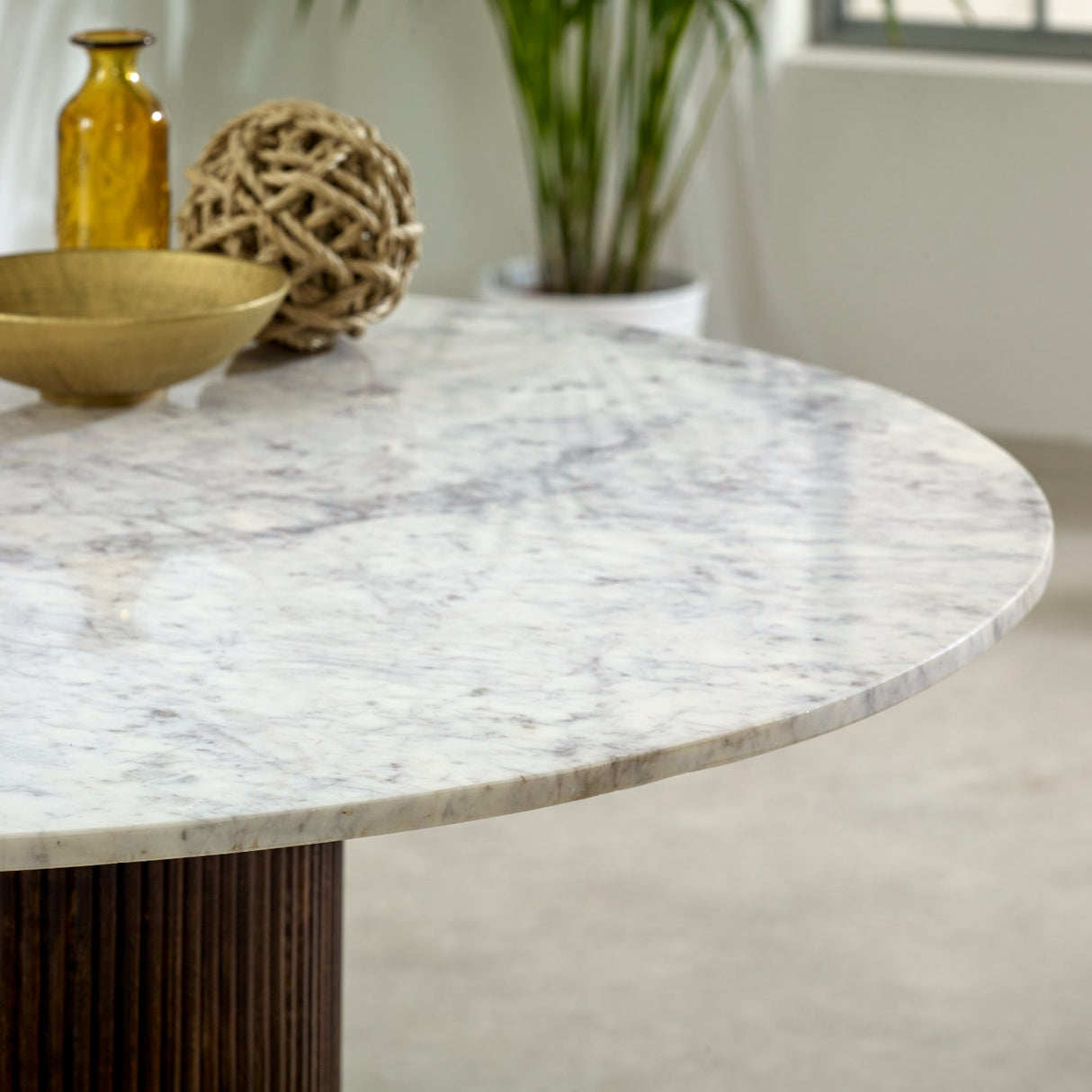 Opal Natural Marble and Mango Wood Round Dining Table - Indian Hub
