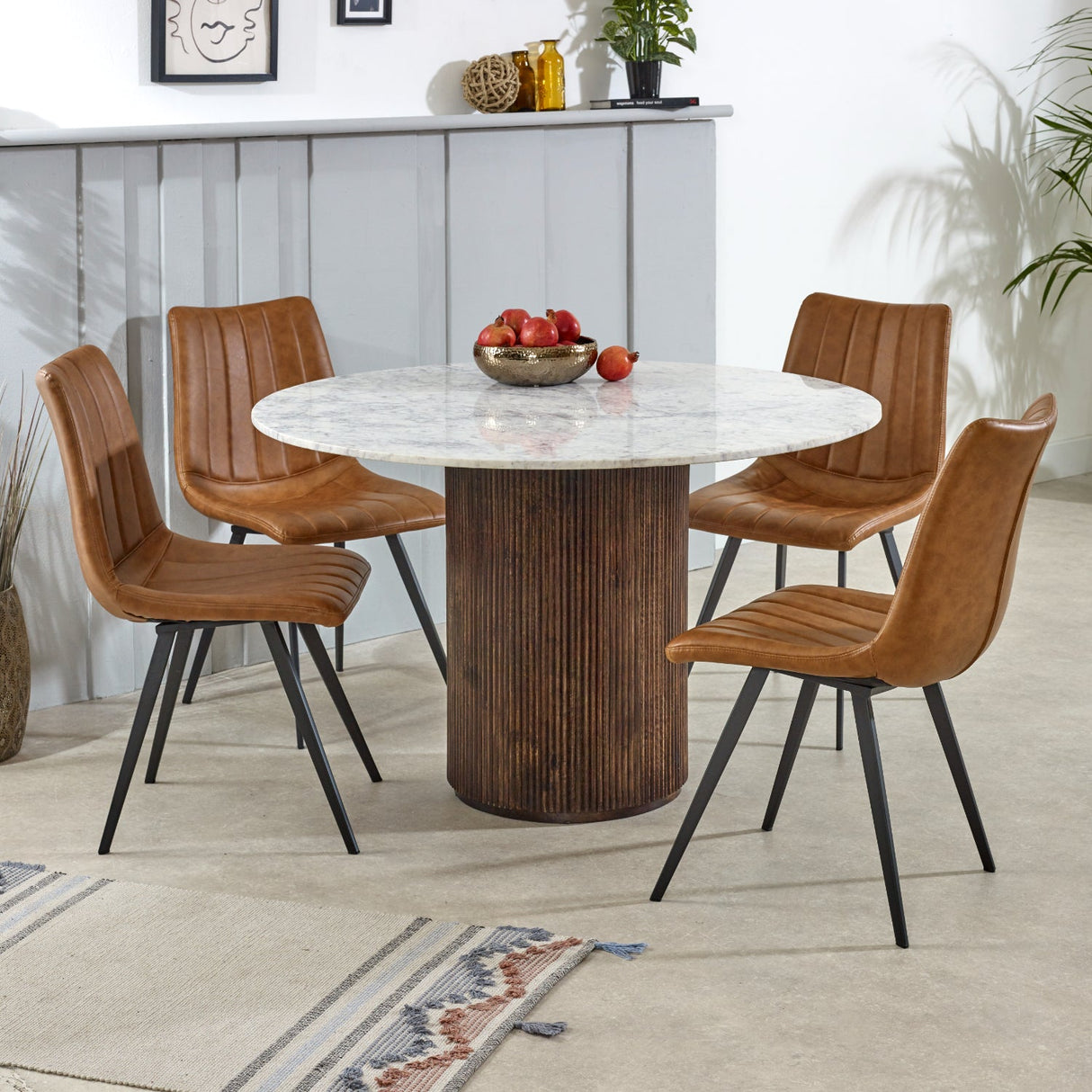 Opal Natural Marble and Mango Wood Round Dining Table - Indian Hub