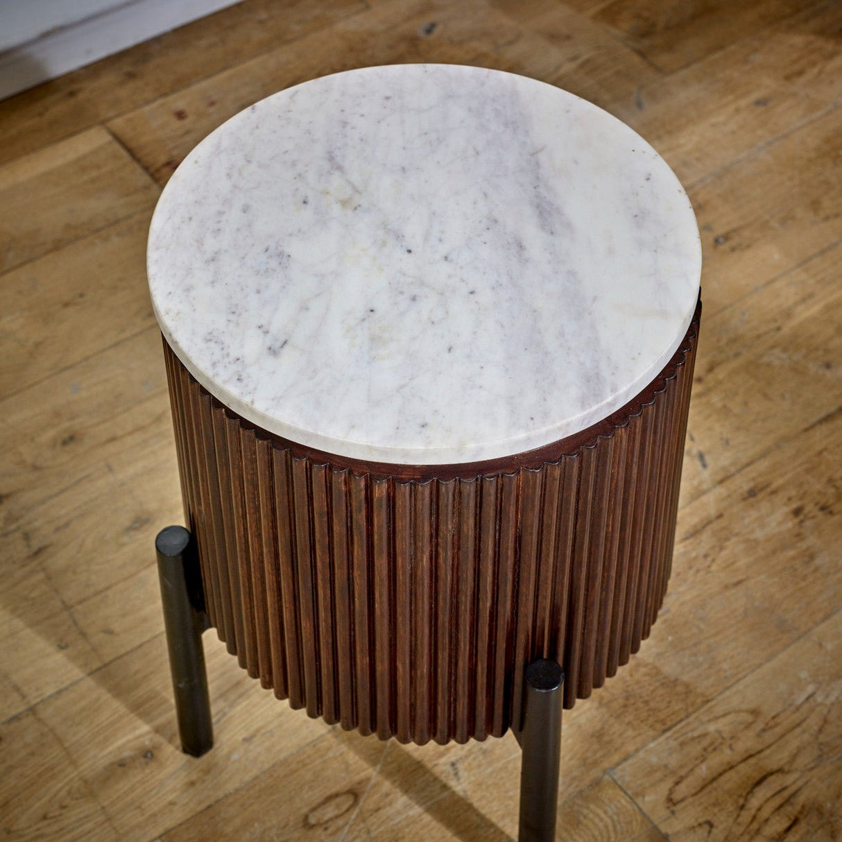 Opal Natural Marble and Mango Wood Side Table - Indian Hub