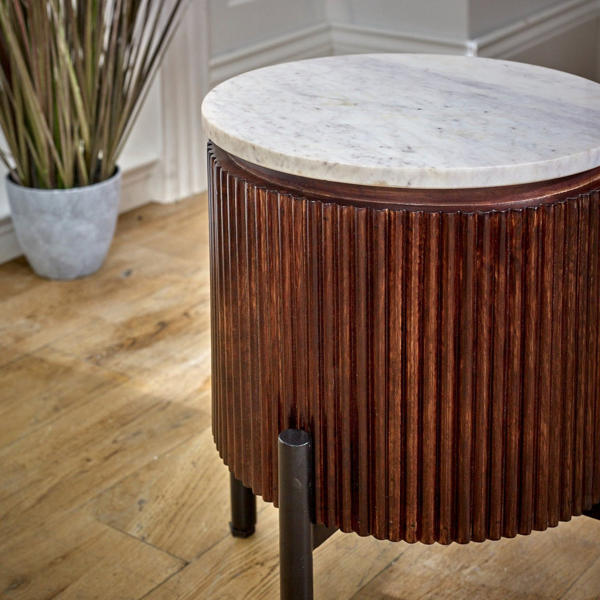 Opal Natural Marble and Mango Wood Side Table - Indian Hub