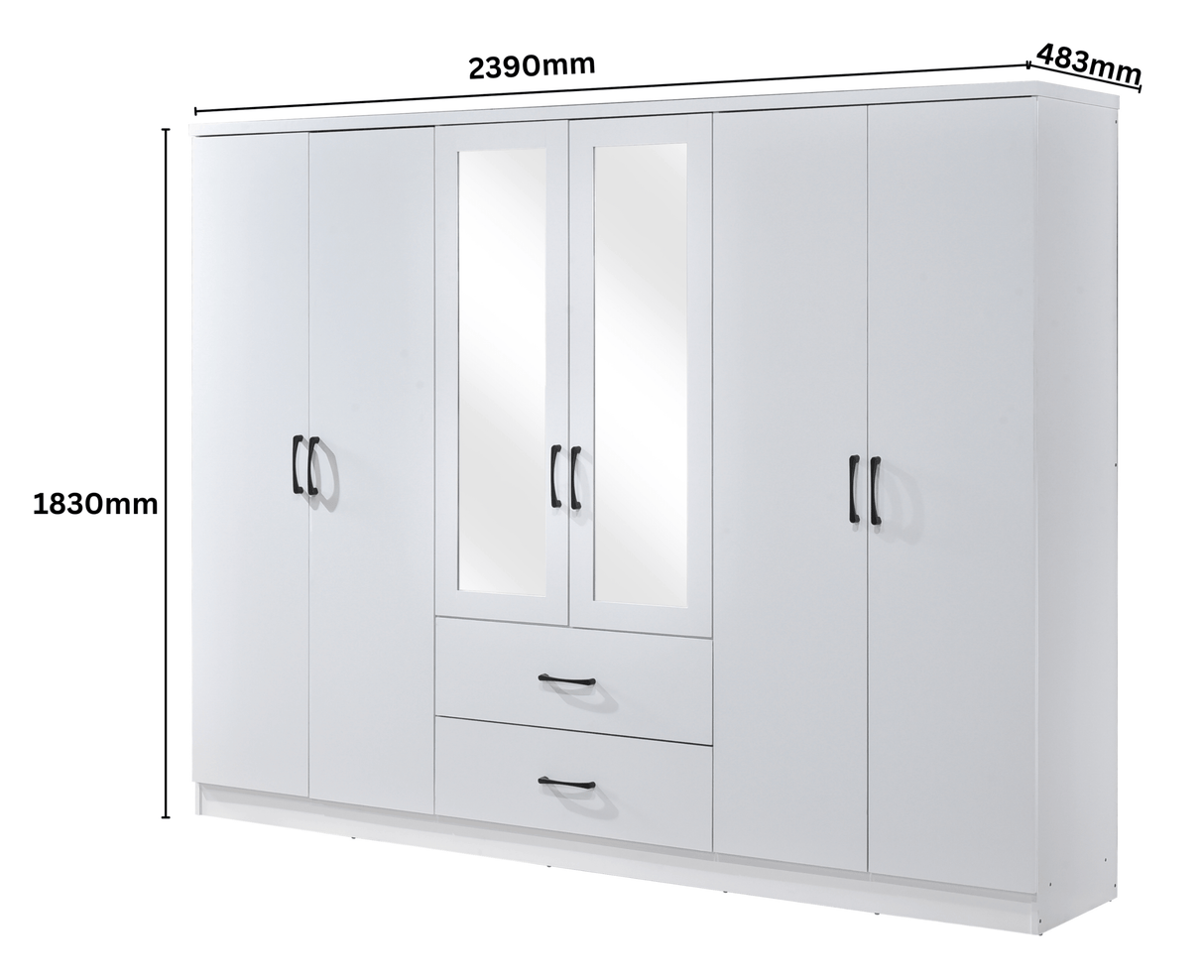 Paddington 6 Door 2 Drawer Mirrored Wardrobe - Swish Furniture