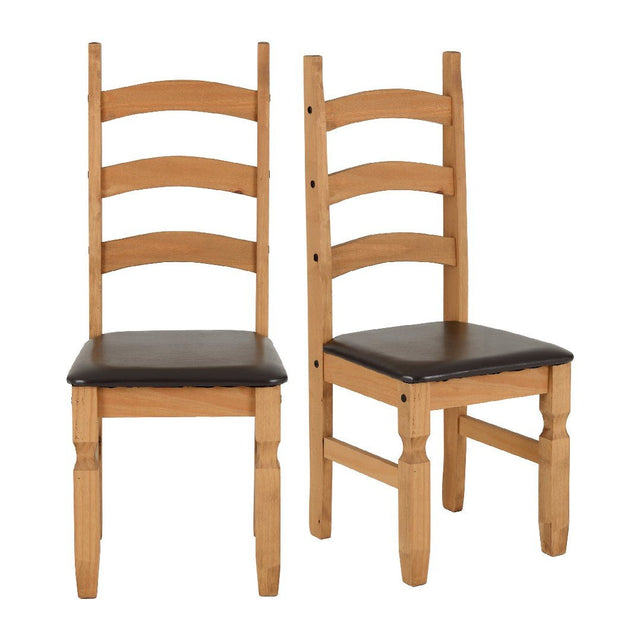 Pair of Corona Faux Leather Dining Chairs - Seconique