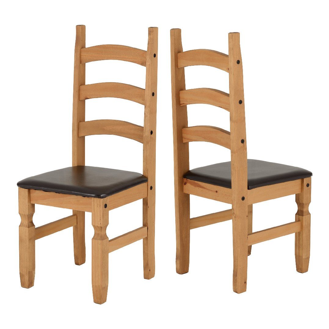 Pair of Corona Faux Leather Dining Chairs - Seconique