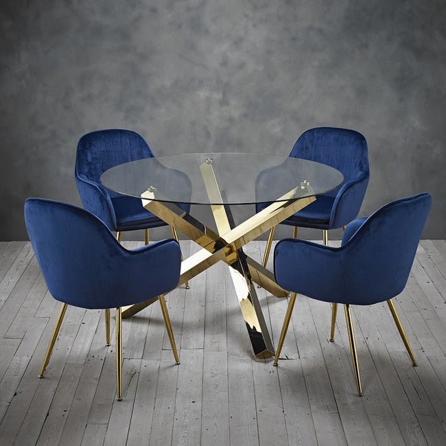 Pair of Lara Velvet Dining Chairs with Gold Legs - LPD