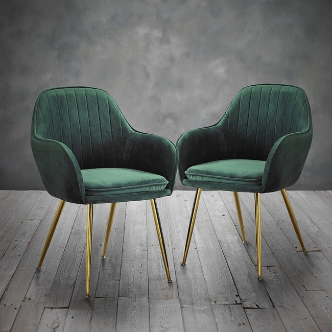 Pair of Lara Velvet Dining Chairs with Gold Legs - LPD