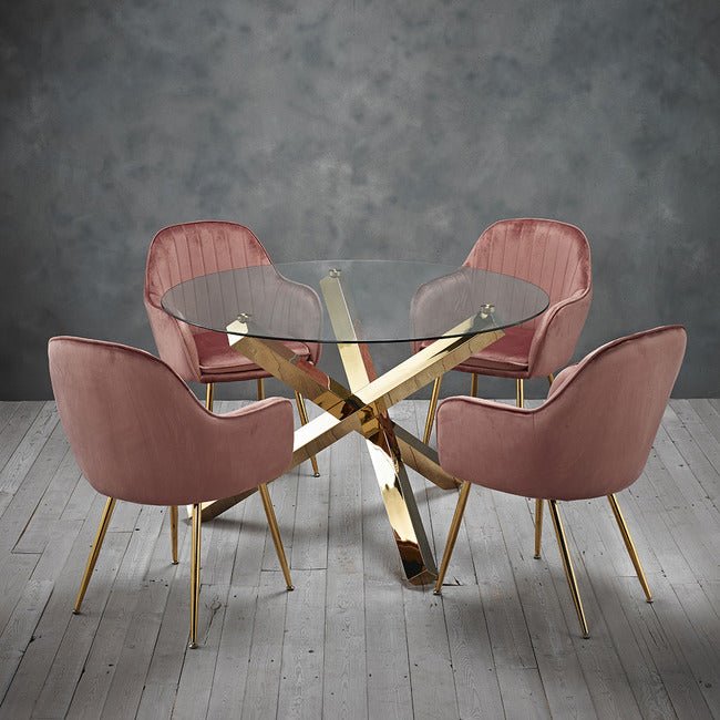 Pair of Lara Velvet Dining Chairs with Gold Legs - LPD