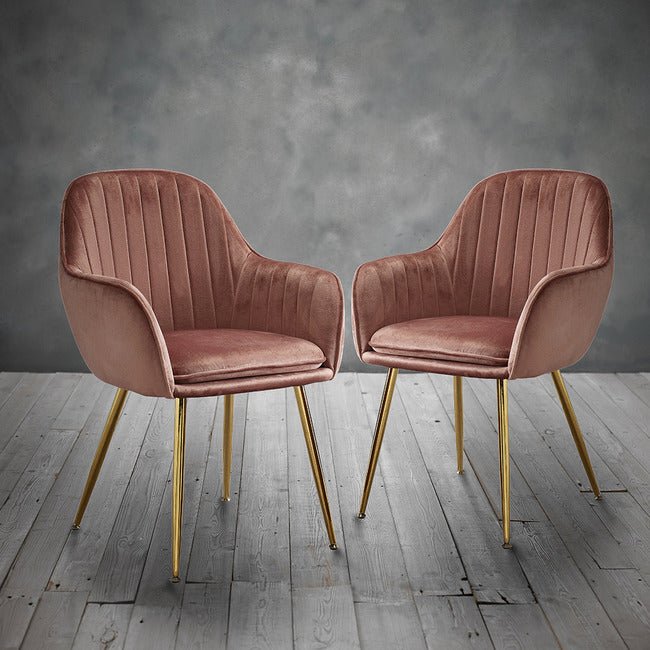 Pair of Lara Velvet Dining Chairs with Gold Legs - LPD
