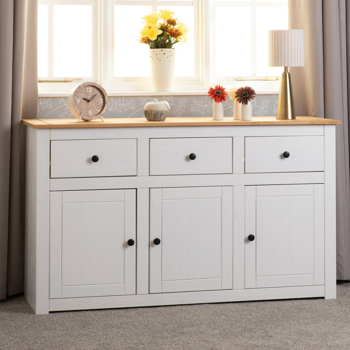 Panama 3 Door 3 Drawer Sideboard - Seconique
