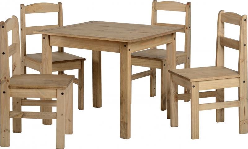 Panama Waxed Pine Dining Table Set with 4 Chairs - Seconique