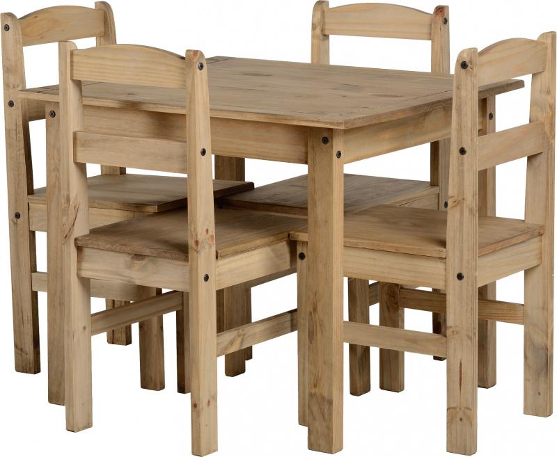 Panama Waxed Pine Dining Table Set with 4 Chairs - Seconique