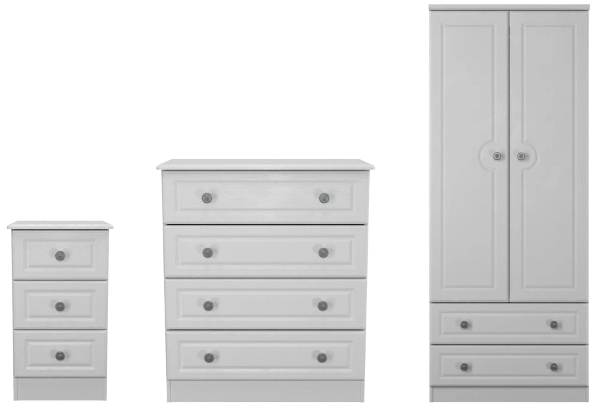 Pembroke 3 Drawer Bedside, 4 Drawer Chest & Wardrobe - Welcome Furniture