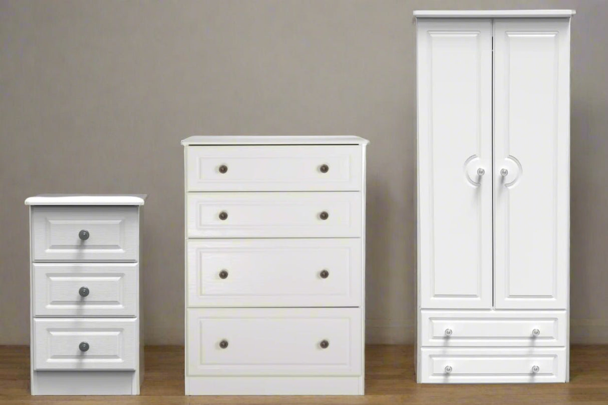 Pembroke 3 Drawer Bedside, 4 Drawer Chest & Wardrobe - Welcome Furniture