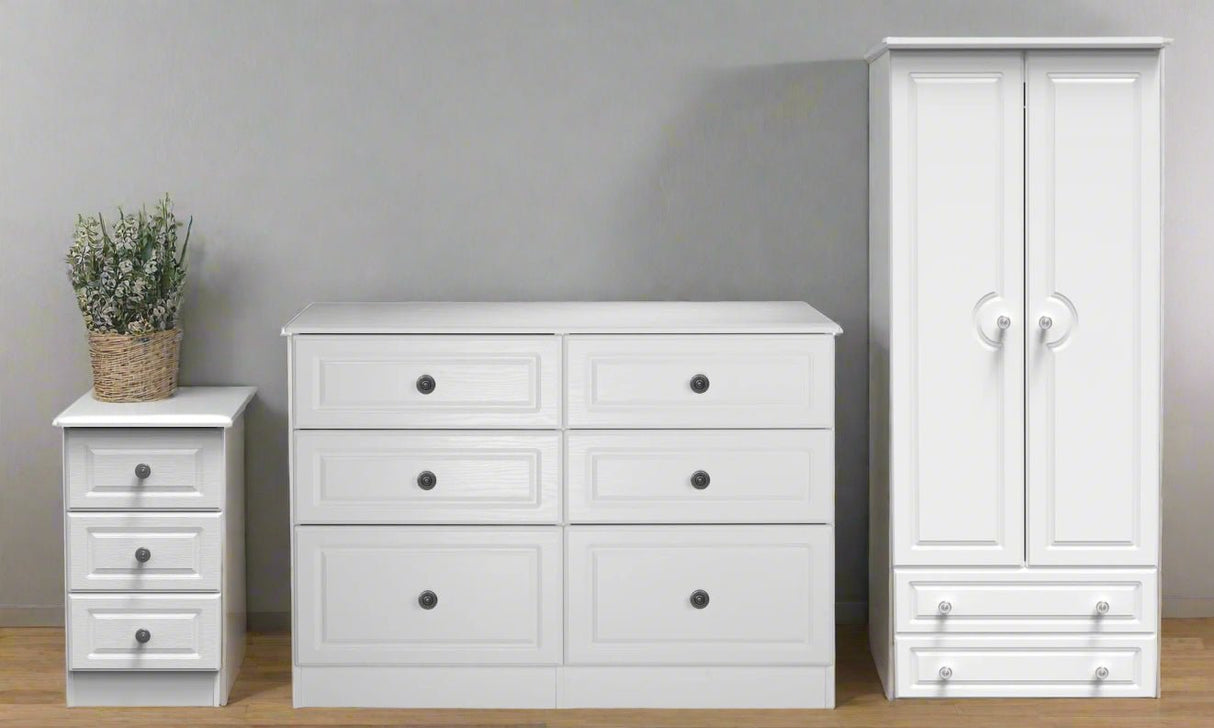 Pembroke 3 Drawer Bedside, 6 Drawer Chest & Wardrobe - Welcome Furniture