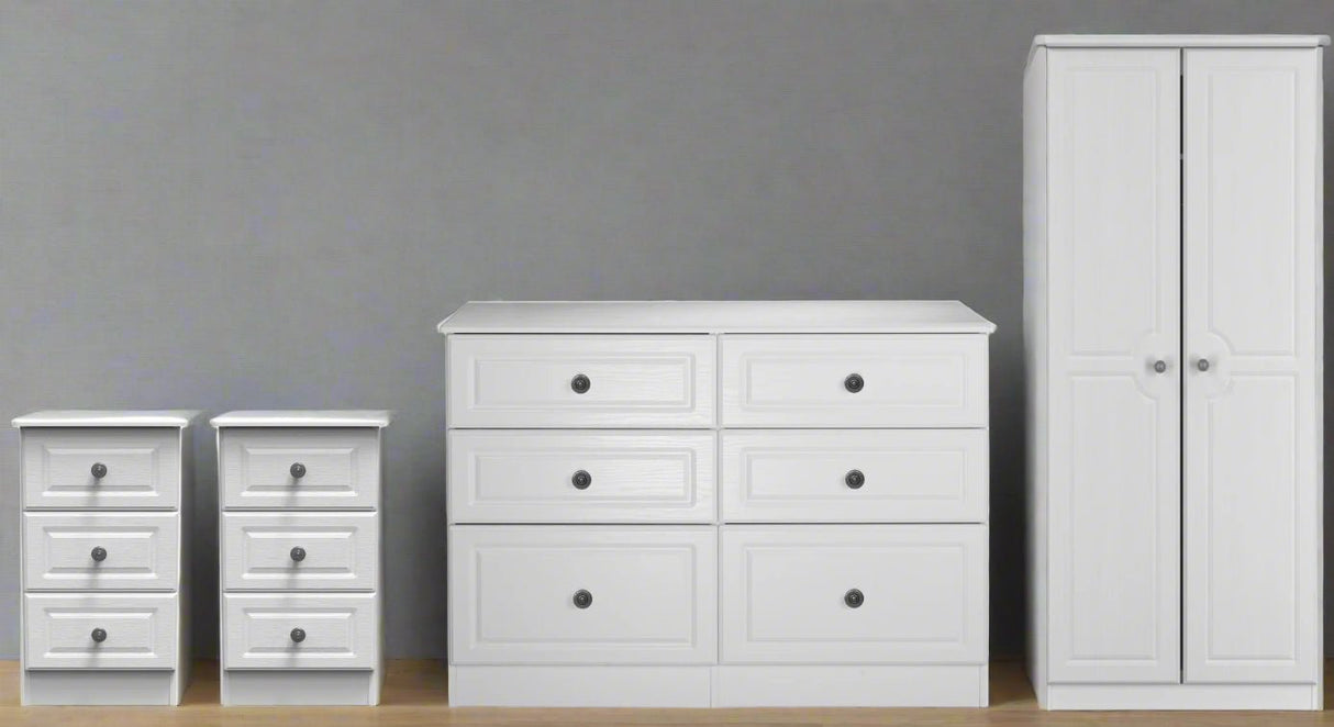 Pembroke 3 Drawer Bedside, 6 Drawer Chest & Wardrobe - Welcome Furniture