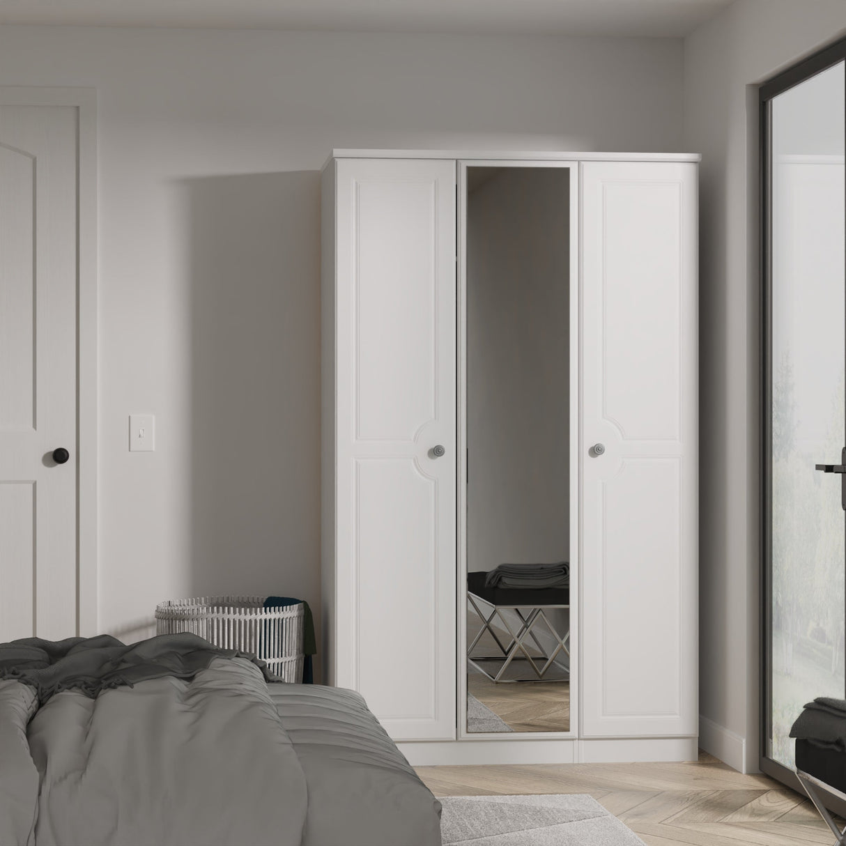 Pembroke Grey Ash 3 Door Mirrored Wardrobe - Welcome Furniture
