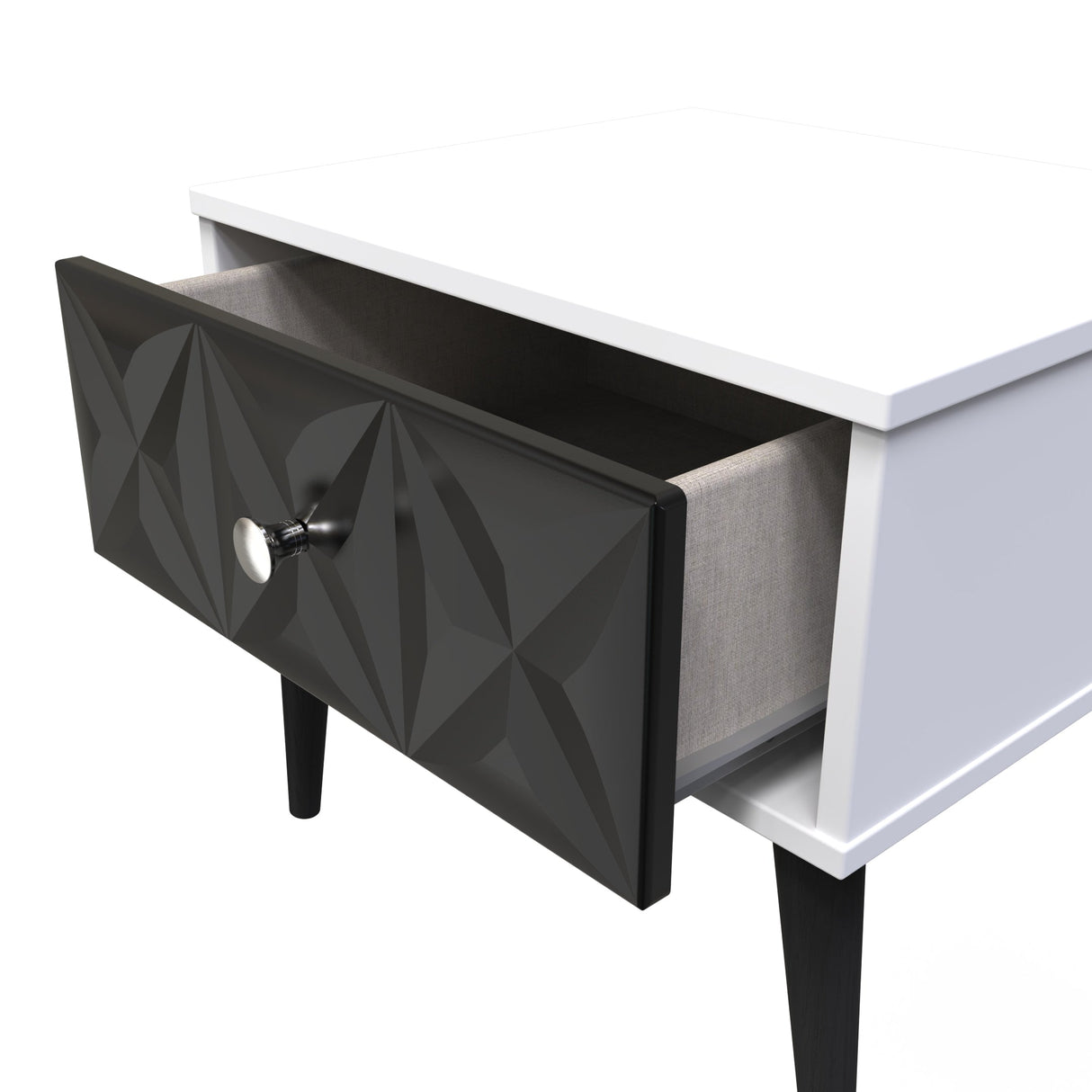 Pixel 1 Drawer Bedside Cabinet with Dark Scandinavian Legs - Welcome Furniture