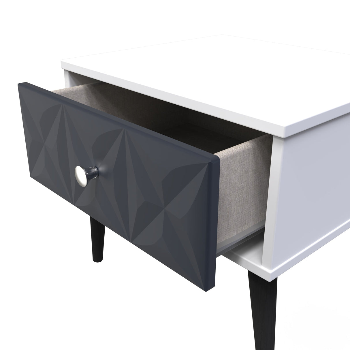 Pixel 1 Drawer Bedside Cabinet with Dark Scandinavian Legs - Welcome Furniture