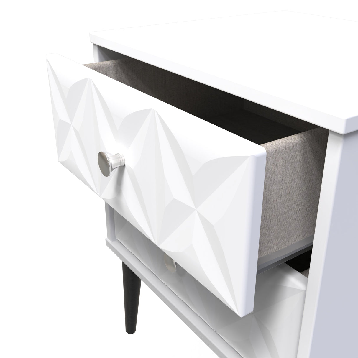 Pixel 2 Drawer Bedside Cabinet with Dark Scandinavian Legs - Welcome Furniture