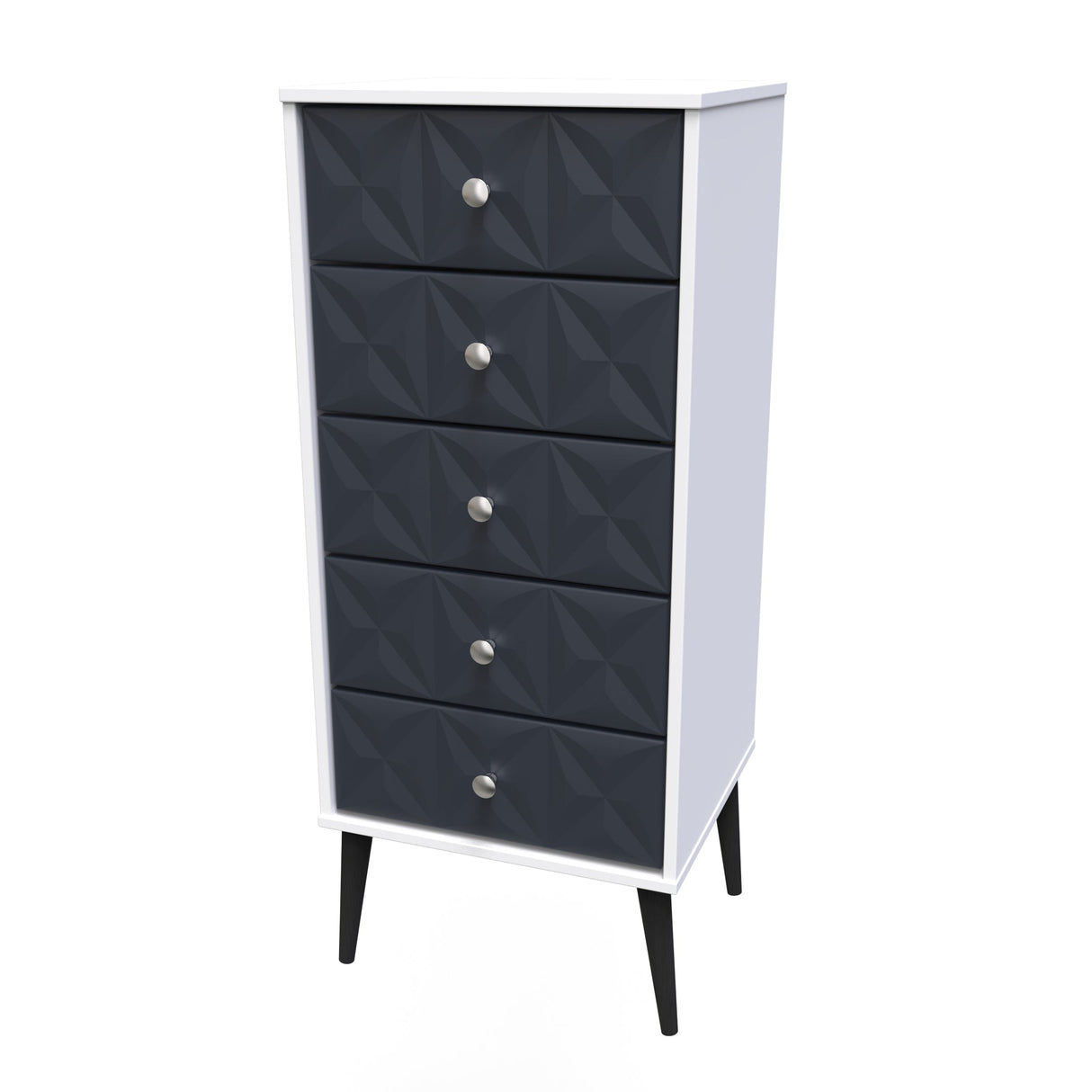 Pixel 5 Drawer Bedside Cabinet with Dark Scandinavian Legs - Welcome Furniture