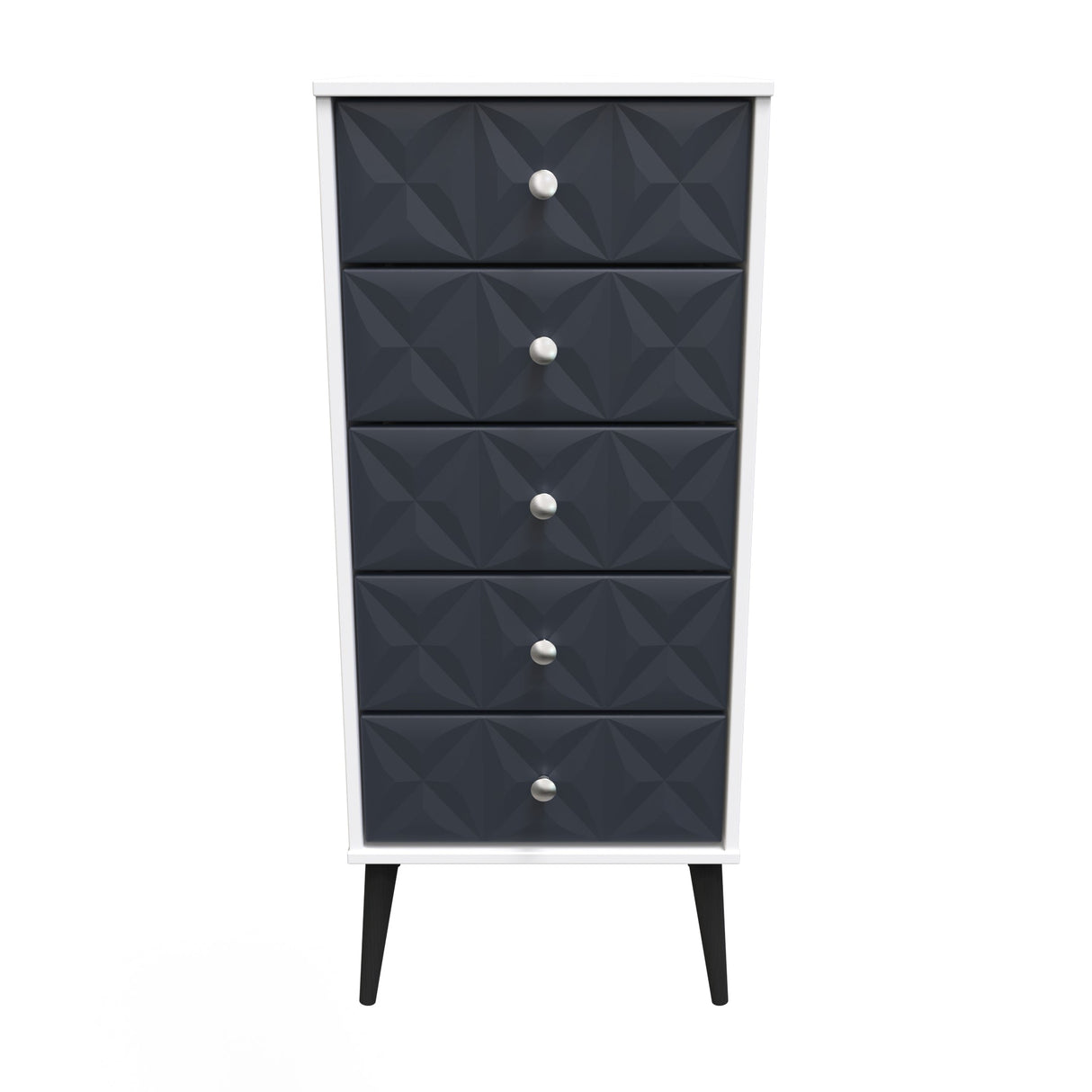 Pixel 5 Drawer Bedside Cabinet with Dark Scandinavian Legs - Welcome Furniture