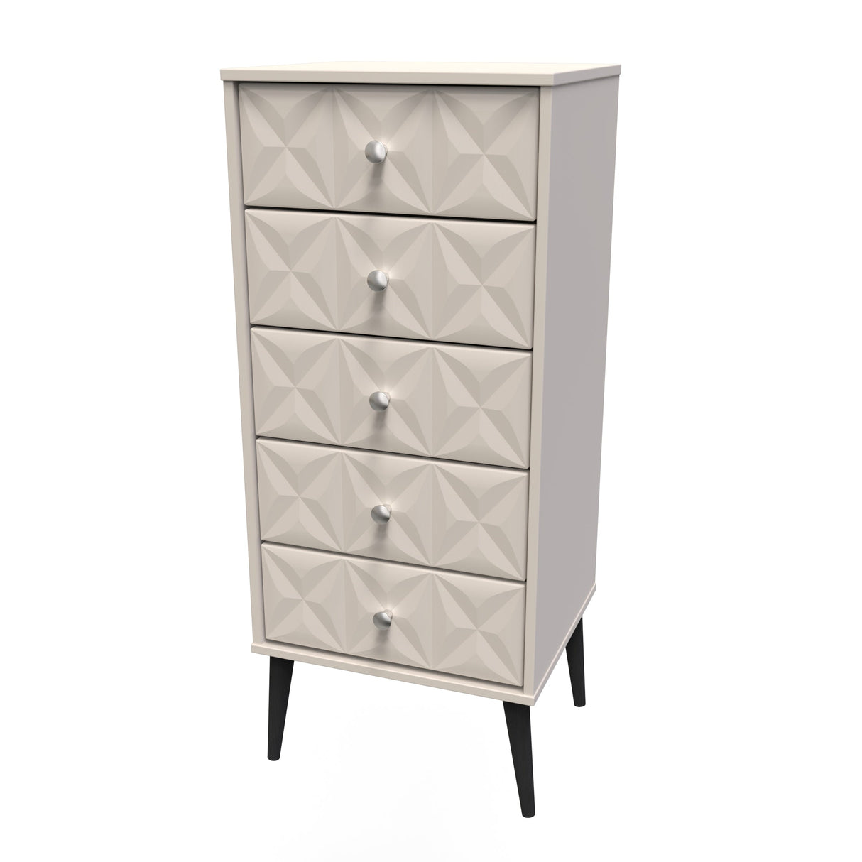Pixel 5 Drawer Bedside Cabinet with Dark Scandinavian Legs - Welcome Furniture