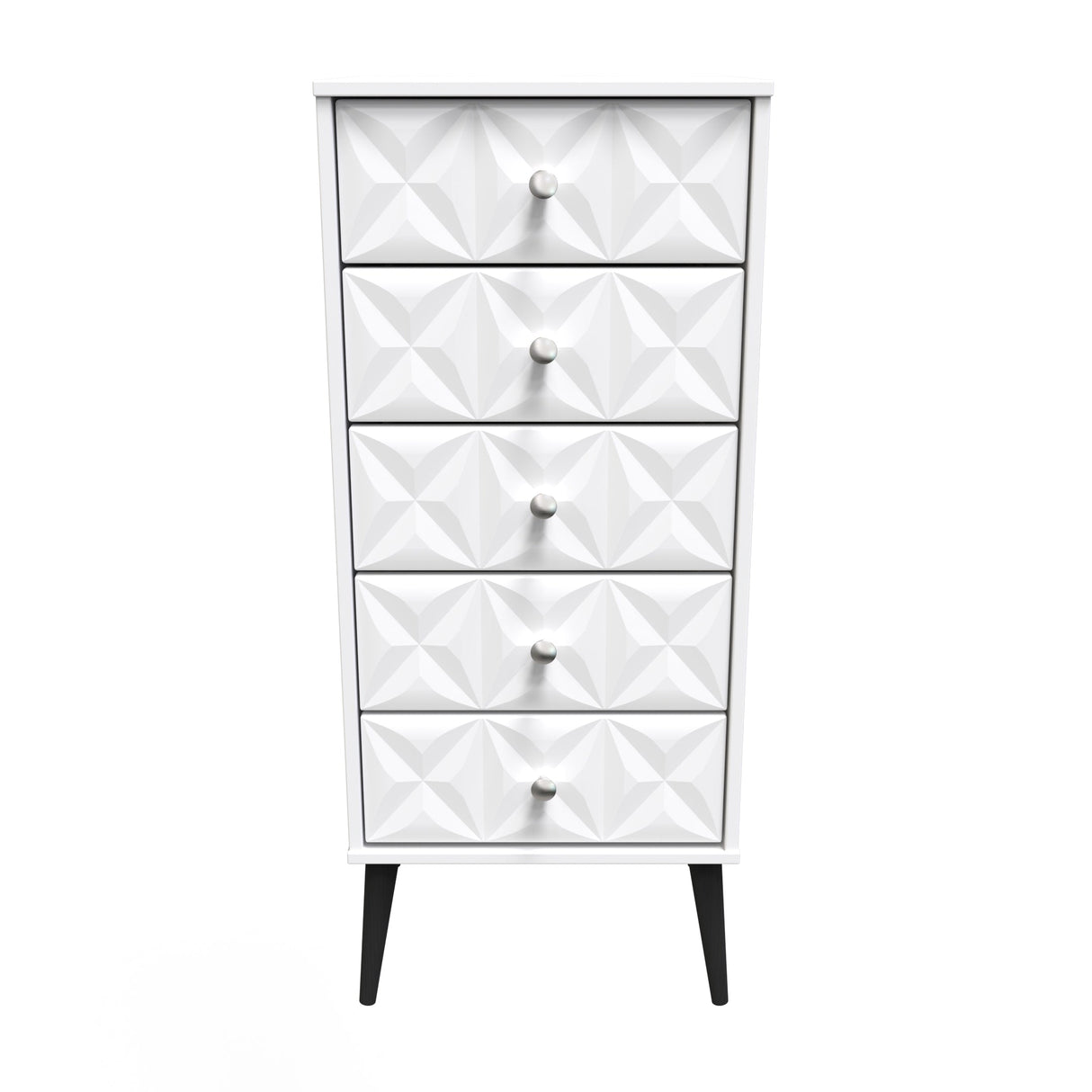 Pixel 5 Drawer Bedside Cabinet with Dark Scandinavian Legs - Welcome Furniture